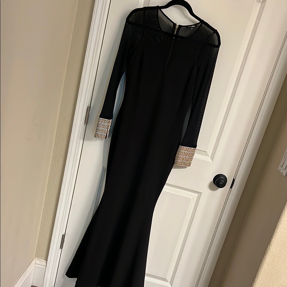 Black Long Sleeve Crew Neck Gown - Picture 9 of 9